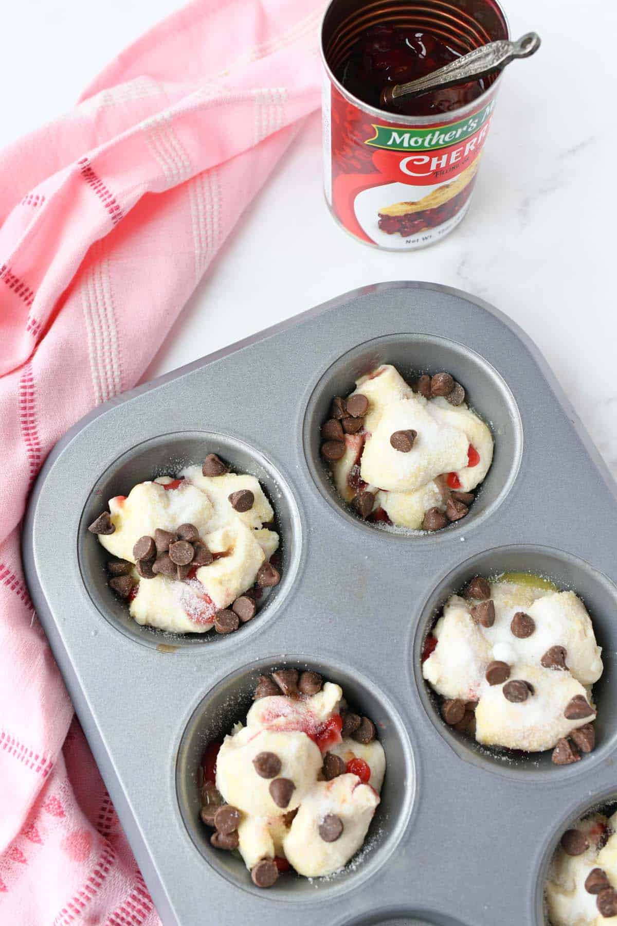 Monkey bread pieces in a muffin tin.